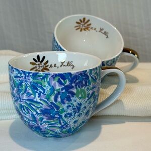 Lilly Pulitzer "Soleil On Me" Blue Purple & Green Floral Ceramic Mugs Set of 2